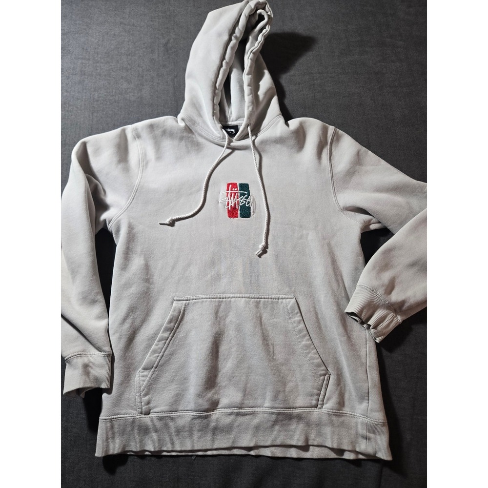 Stussy Hoodie Mens Medium Bars Logo Embroidered Applique Sweatshirt Spellout
